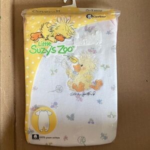 Gerber Little Suzy's Zoo Baby Coverall White w/ flowers & duck size 0-3 mo NWT